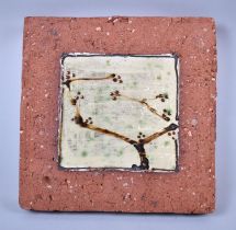 A Dutch Studio Pottery Terracotta Tile of Square Form of Square Form with Glazed Central Panel,