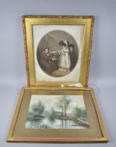 A Framed Sydney Cooper Watercolour Depicting River Scene (AF) together with a Coloured Engraving