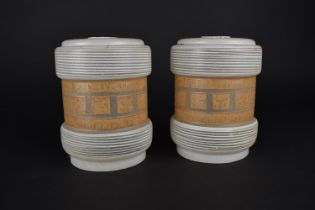 A Pair of Mid 20th Century Cylindrical Glass Light Shades, 11cms Diameter and 15cms High