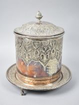 An Edwardian Silver Plated Biscuit Barrel, Cylindrical Form, Hinged Lid and Presentation inscription