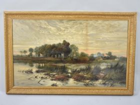 A Large Gilt Framed Oileograph Depicting River Scene by Keeley Haswell, 96x57cms