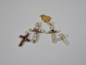 A Collection of Four Jewelled Crucifix to include Diamond, Garnet and Ruby Mounted Examples, Most