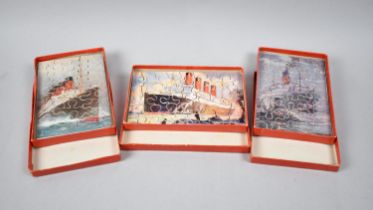 Three Small Cunard Jigsaw Puzzles for Mauretania, Aquatania and Antonia, Each 14.5cms by 9.5cms