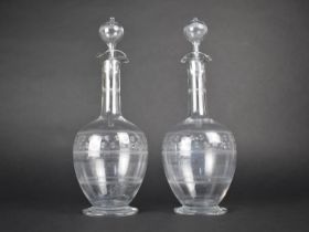 A Pair of Late 19th/Early 20th Century Etched Glass Decanters, 31cm high