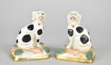 A Pair of Porcelain Spotted Dogs, Modelled Seated on Cushion Base, Gold Anchor Marks, 8cm high