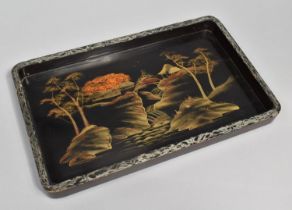 A Lacquered Chinoiserie Galleried Tray, 36x22cms