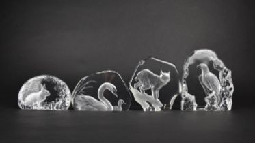 Four Mats Jonasson Glass Paperweights/Sculpture, Tallest 17cm high