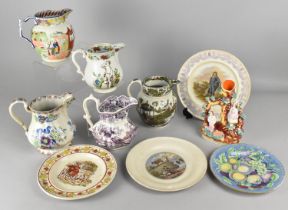 A Collection of Various 19th Century Ceramics to Comprise Various Transfer Printed Jugs, Prattware