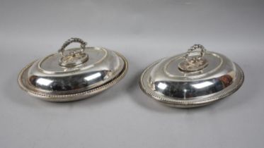 A Pair of Edwardian Silver Plated Oval Tureens with Twist Off Handles to Lids, 30cms Wide