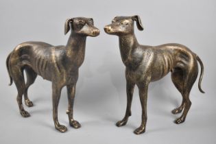 A Pair of Cast Metal Bronze Effect Greyhound Figures, the Dog 30cm High, Plus VAT