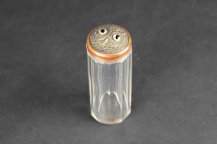 A Pretty Glass Dressing Table Jar, The Circular Metal Lid Decorated with with Face of an Owl with