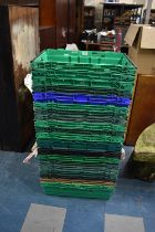 A Selection of 20 Rectangular Plastic Stacking Supermarket Boxes, 59cms Wide