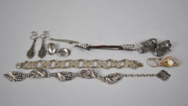 A Collection of White Metal Brooches, Bracelet Etc