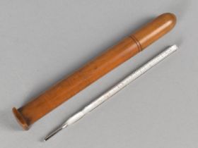 An Edwardian Treen Thermometer Case with Thermometer, 11cms Long