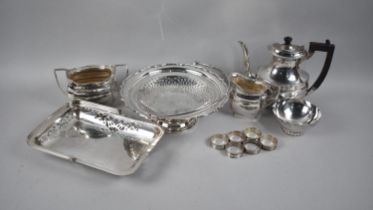 A Collection of Various Silver Plate to include Cake Basket, Napkin Rings, Teapot, Coffee Pot Etc