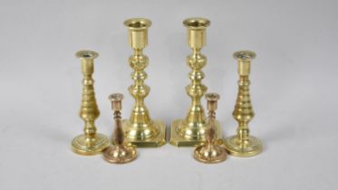 Three Pairs of Small Brass Candlesticks, Tallest 15cms High