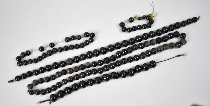 A Collection of Five Vintage Hollow Black Glass Bead Necklaces and Bracelets (Some with Damage)