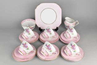 A Royal Staffordshire Floral Decorated Tea Set with Pink Inset Trim and Gilt Highlights to