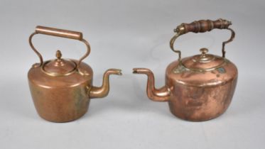 Two Late 19th Century Copper Kettles, one with turned Wooden Handle