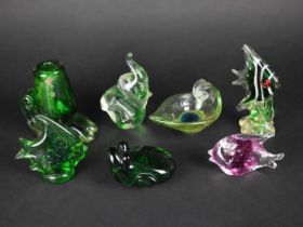 A Collection of Various Glass Paperweights/Ornaments to Include Fish, Frog, Mdina Type Glass Bowl