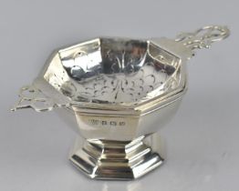 A George VI Silver Tea Strainer and Stand by Mappin and Webb, Birmingham 1939, Of Hexagonal Form