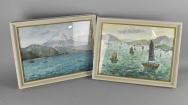 Two Framed Watercolours Depicting Far Eastern Coastal Scenes, 37x27cms