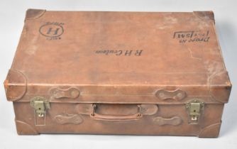 A Vintage American Leather Suitcase with Fitted Interior, 72cms Wide