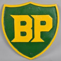 A Large Painted Cast Iron Shield for BP, 34cm High, +VAT