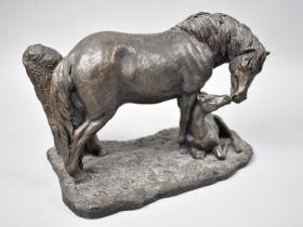 A Cast Bronze Effect Resin Study of Mare and Foal, 25cms Wide