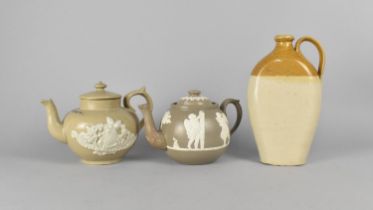 Two Late 19th/Early 20th Century Relief Stoneware Teapots the One Example Inscribed 'H.Dearden'