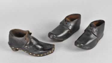 A Collection of Three Victorian Leather Miniature Clogs, 13cms Long