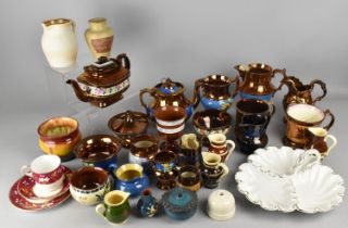 A Collection of Various Ceramics to Comprise Lustre Teawares, Slip Ware Jugs, Trefoil Dish etc (