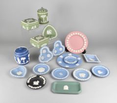 A Collection of Seventeen Pieces of Wedgwood Jasperware to Comprise Dishes, Lidded Boxes, Pink