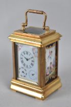 A Reproduction Sevres Style Ormolu and Porcelain Miniature Carriage Clock with Subsidiary Dials