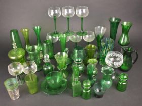 A Collection of Various Green Glass to Comprise Hock Glasses, Vases, Jugs etc