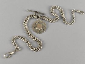A Double Albert Silver Watch Chain with Fob, Birmingham 1904 Hallmark
