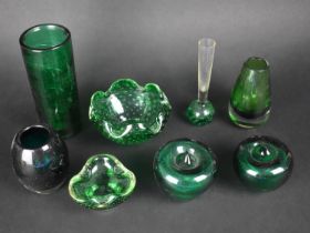 A Collection of Various Green Glass to Comprise Bubble Glass Bowls, Vases etc