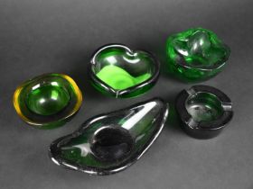 Five Various Mid/Late 20th Century Green Glass Bowls