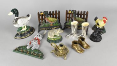 A Collection of Various Metalwares to Comprise Cast Iron Letter Racks Modelled with Duck in Front of