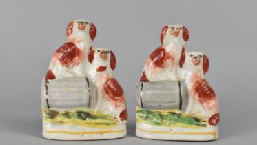 A Pair of Staffordshire Flatbacks, Modelled as Pair of Spaniels in the Liver Colourway Beside