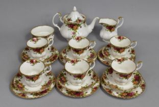 A Royal Albert Old Country Roses Tea Set to comprise Tea Pot, Six Cups (One AF) Six Saucers, Six