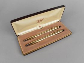 A Cased Gold Plated "Cross" Pencil and Ballpoint Pen Set, Made in the USA, with Guarantee and