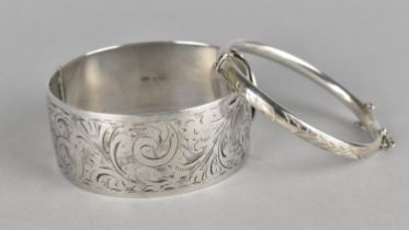 A Charles Horner Silver Bangle, Leaf and floral decoration. Hallmarked Chester 1937, 6cm Diameter