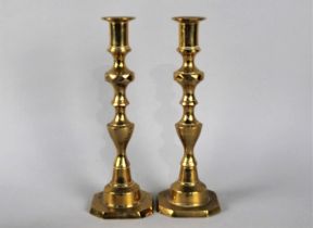 A Pair of 19th Century Brass Candlesticks, 26cms High