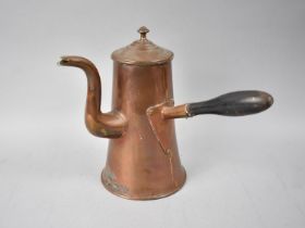 A Late 19th Century Copper Side Pouring Coffee Pot with Hinged Lid, Turned Wooden Handle, 25cms High