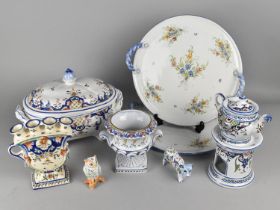 A Collection of Various French Faience and Other Glazed Items to Comprise Lidded Tureen, Twin