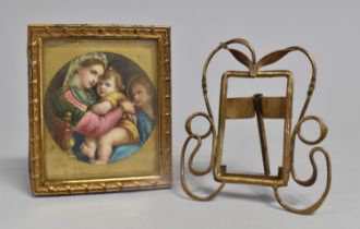 A Small Art Nouveau Brass Easel Back Photo Frame, 10x8.5cms, together with a Gilt Framed Religious