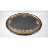 A Very Large Late Victorian Oval Papier Mache Tray with Gilt and Inlaid Mother of Pearl