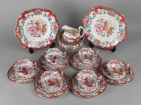 A Late 19th Century Staffordshire Chinoiserie Oriental Landscape Scene to Comprise Six Cups, Six