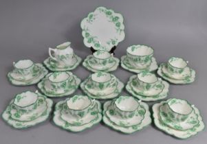 An Early 20th Century Grafton China Green Floral Decorated Tea Set of Shaped Form Comprising Ten